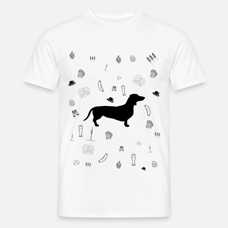 Münchner Lebensfreude: Dackel, Bier & Brezeln - Männer T-Shirt - Weiß