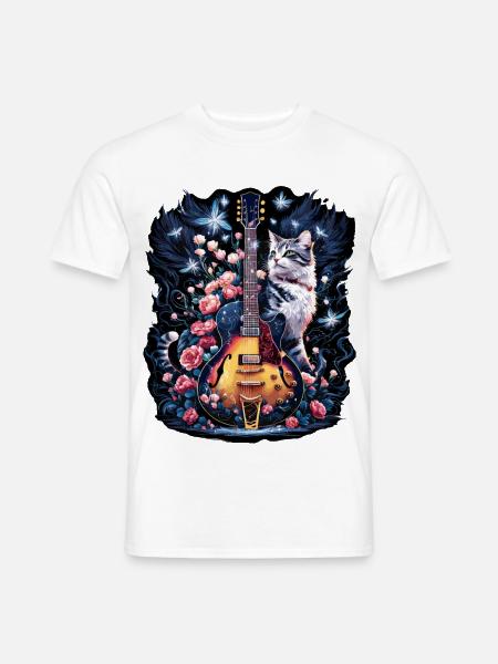 Musiker Gitarre Gitarrist Blumen Katzenträume - Männer T-Shirt - Weiß