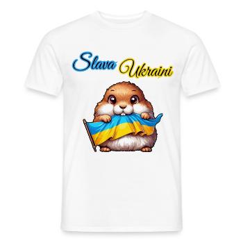 Chien de prairie mignon avec drapeau ukrainien - T-shirt homme - blanc - Devant - AI Model Male 178 dark (178cm)