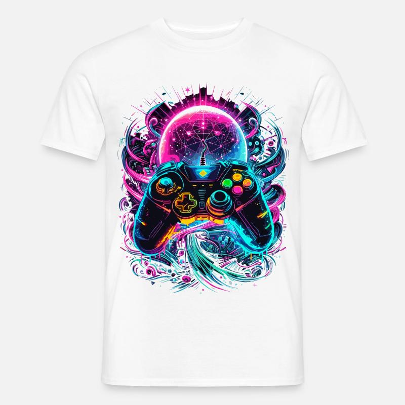 Synthwave Cyberpunk Gaming Controller - Männer T-Shirt - Weiß