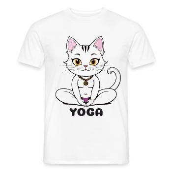 Chat yoga dans un style méditatif - T-shirt homme - blanc - Devant - AI Model Male 178 dark (178cm)