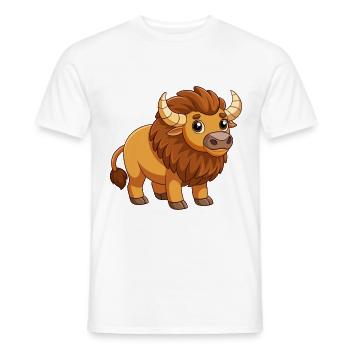 Bison Cute Mascot Cartoon Character Kawaii - Men's T-Shirt - white - Front - AI Model Male 178 dark (178cm)