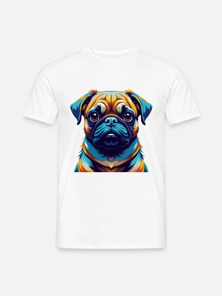 Mops Hund Rasse Buntes Aquarell Karikatur Kawaii - Männer T-Shirt - Weiß