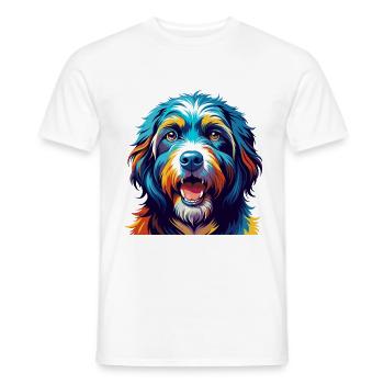 Chien de berger portugais race coloré dessin animé Kawaii - T-shirt homme - blanc - Devant - AI Model Male 178 dark (178cm)