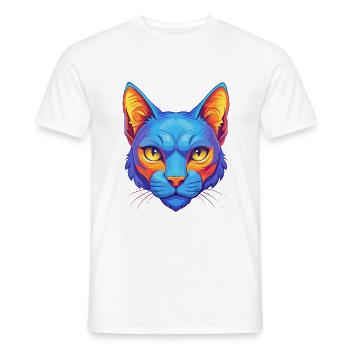 Chat bleu russe, animal de compagnie de dessin animé Kawaii - T-shirt homme - blanc - Devant - AI Model Male 178 dark (178cm)