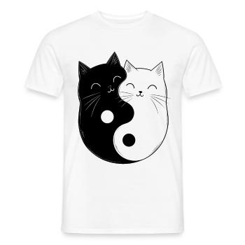 Yin and Yang Cats Cat Owner Buddhism Graphic - Men's T-Shirt - white - Front - AI Model Male 178 dark (178cm)