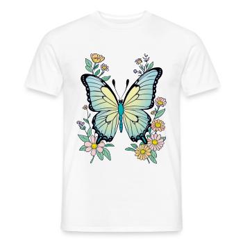 Papillon Bleu Avec Fleurs, Papillon - T-shirt homme - blanc - Devant - AI Model Male 178 dark (178cm)