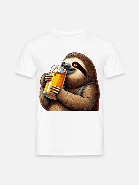 Bier Faultier Genuss Geschenk - Männer T-Shirt - Weiß