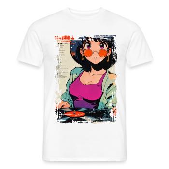 DJ girl anime avec disque vinyle - T-shirt homme - blanc - Devant - AI Model Male 178 dark (178cm)