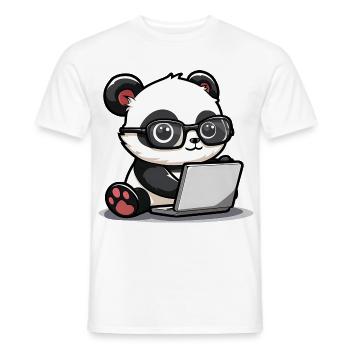 Panda Cartoon Arbeiten auf Laptop Mit Brille - Männer T-Shirt - Weiß - Vorne - AI Model Male 178 dark (178cm)