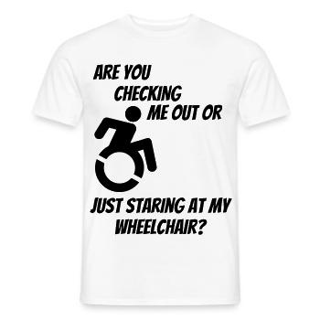 Allez-vous me vérifier, moi ou mon fauteuil roulant ? # - T-shirt homme - blanc - Devant - AI Model Male 178 dark (178cm)