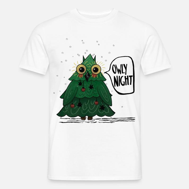 Owly Christmas Night Weihnachtsbaum Eule - Männer T-Shirt - Weiß