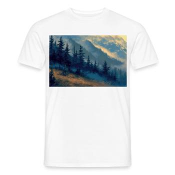Poster Illustration Paysage de Montagne - T-shirt homme - blanc - Devant - AI Model Male 178 dark (178cm)