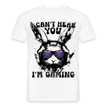 Je ne t’entends pas, je joue à la synthwave rétro Bunny - T-shirt homme - blanc - Devant - AI Model Male 178 dark (178cm)