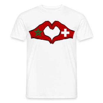 Morocco Switzerland Flag Hands Heart Shape - Men's T-Shirt - white - Front - AI Model Male 178 dark (178cm)