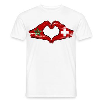 Maroc Suisse Drapeau Mains Coeur Forme Utilisé - T-shirt homme - blanc - Devant - AI Model Male 178 dark (178cm)