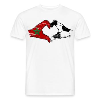 Drapeau de football du Maroc mains forme de coeur utilisé - T-shirt homme - blanc - Devant - AI Model Male 178 dark (178cm)