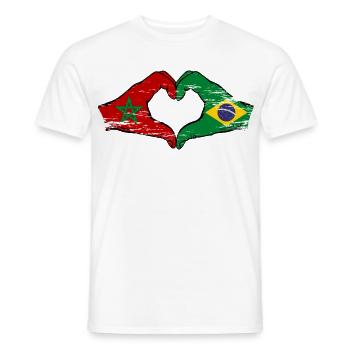 Morocco Brazil Flag Hands Heart Shape Used - Men's T-Shirt - white - Front - AI Model Male 178 dark (178cm)