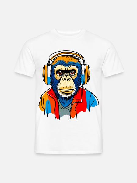 Singe avec casque - T-shirt homme - blanc