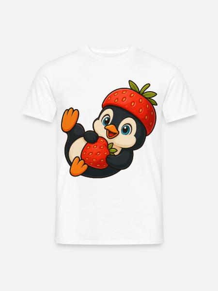 Niedlicher Pinguin mit fruchtiger Erbeer-Mütze - Männer T-Shirt - Weiß