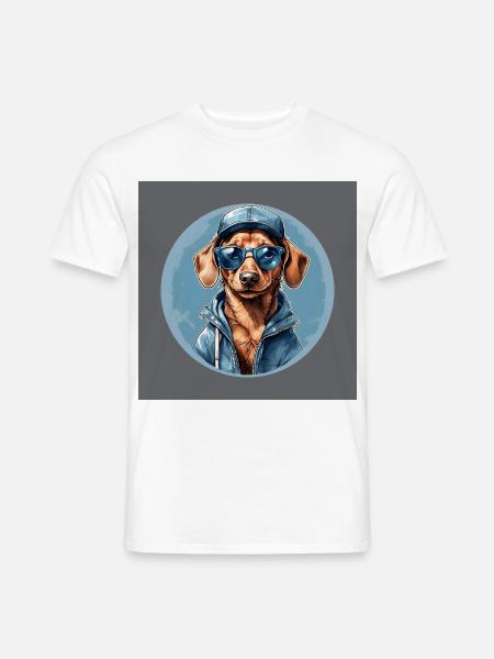 Dackel Dachshund mit Sonnenbrille und Hoodie - Männer T-Shirt - Weiß