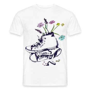 Wanderschuhe mit Blumen,Spazierengehen in Natur - Männer T-Shirt - Weiß - Vorne - AI Model Male 178 dark (178cm)