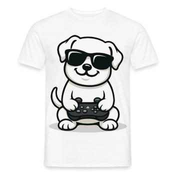 Chiot joueur - T-shirt homme - blanc - Devant - AI Model Male 178 dark (178cm)