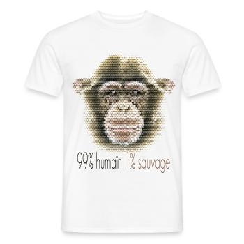 Chimpanzee Face – 99% Human 1% Wild - Men's T-Shirt - white - Front - AI Model Male 178 dark (178cm)