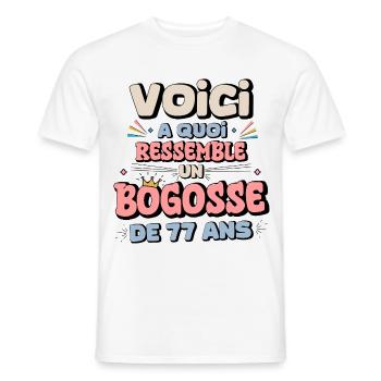 Humour Anniversaire 77 Ans - T-shirt homme - blanc - Devant - AI Model Male 178 dark (178cm)