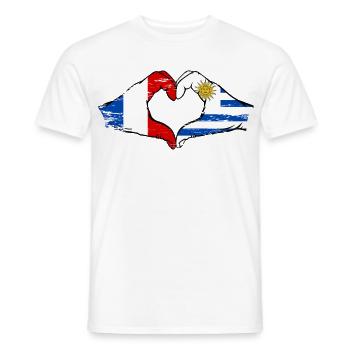 France Uruguay Drapeau Mains Coeur Utilisé - T-shirt homme - blanc - Devant - AI Model Male 178 dark (178cm)