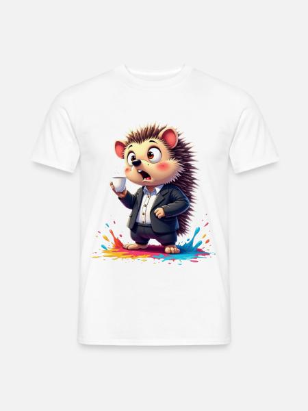 Business-Hedgehog mit Kaffeetasse - Männer T-Shirt - Weiß