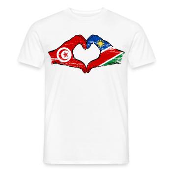 Tunisia Namibia Flag Hands Heart Shape Used - Men's T-Shirt - white - Front - AI Model Male 178 dark (178cm)