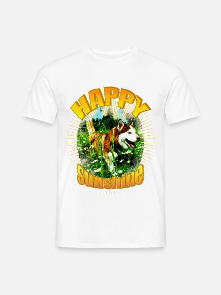 Happiness und Sonnenschein mit Huskyporträt - Männer T-Shirt - Weiß
