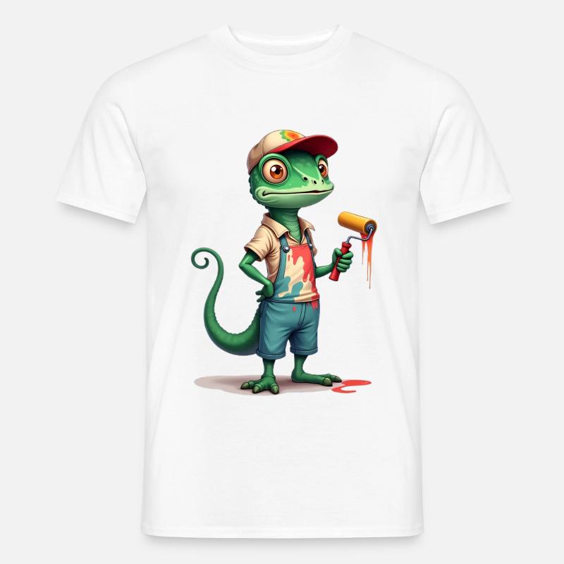 Chamäleon Maler Cartoon mit Farbroller - Männer T-Shirt - Weiß