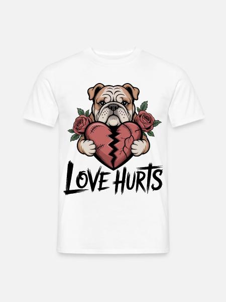 Bulldogge Herzschmerz Blumen Illustration - Männer T-Shirt - Weiß