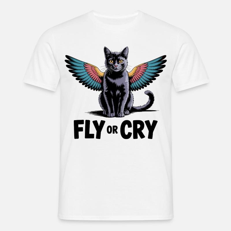 Fliege oder rufe Katze - Männer T-Shirt - Weiß
