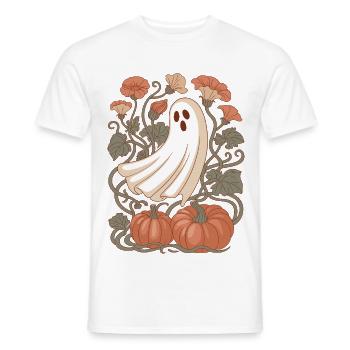 pumpkin flowers autumn ghost Halloween - Men's T-Shirt - white - Front - AI Model Male 178 dark (178cm)