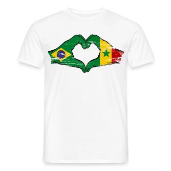 Brésil Sénégal Drapeau Mains Coeur Forme Utilisé - T-shirt homme - blanc - Devant - AI Model Male 178 dark (178cm)