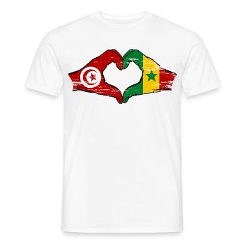 Tunisie Sénégal drapeau mains forme coeur utilisé - T-shirt homme - blanc - Devant - AI Model Male 178 dark (178cm)