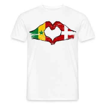 Senegal Denmark flag hands heart shape used - Men's T-Shirt - white - Front - AI Model Male 178 dark (178cm)