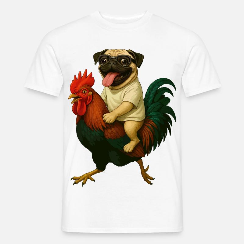 Mops na kogutu - T-shirt męski - biały