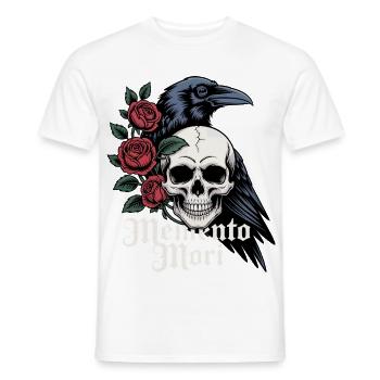 Memento Mori Skull & Raven Roses - Men's T-Shirt - white - Front - AI Model Male 178 dark (178cm)