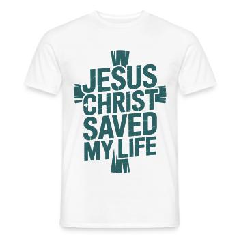  Jesus Christus hat mein Leben gerettet - Männer T-Shirt - Weiß - Vorne - AI Model Male 178 dark (178cm)