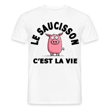le saucisson c'est la vie humour - T-shirt homme - blanc - Devant - AI Model Male 178 dark (178cm)
