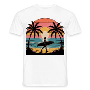 Sunset surfer on the beach - Men's T-Shirt - white - Front - AI Model Male 178 dark (178cm)