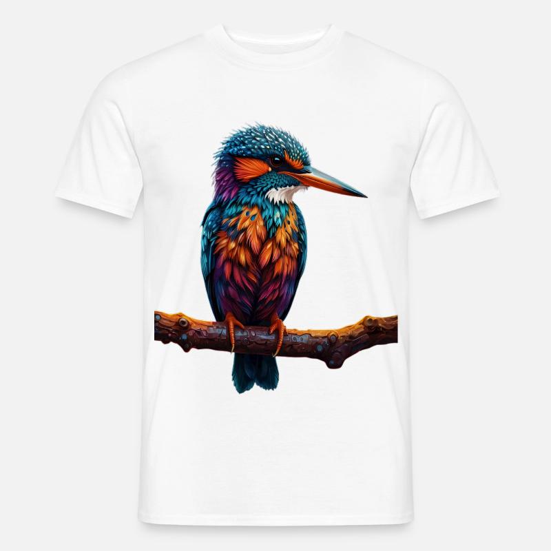 Bunter Eisvogel auf Ast - Männer T-Shirt - Weiß
