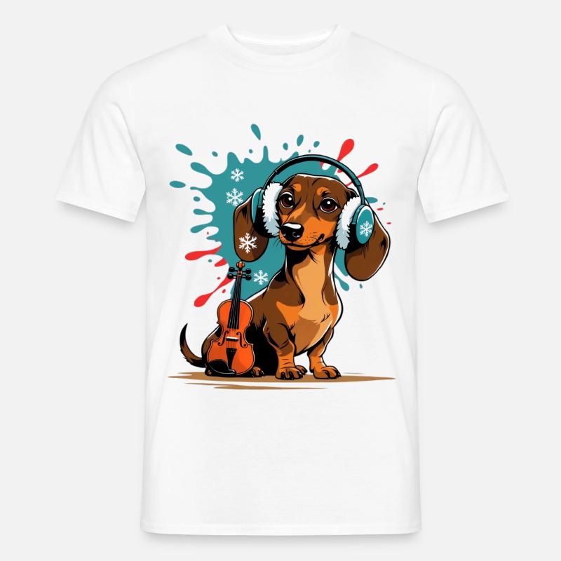 Wintermusik-Dackel mit Kopfhörern - Männer T-Shirt - Weiß