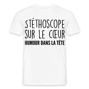 Stéthoscope au cœur, humour dans la tête - T-shirt homme - blanc - Devant - AI Model Male 178 dark (178cm)