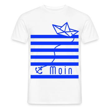 Papierschiff auf blauen Streifen mit Schrift Moin - Männer T-Shirt - Weiß - Vorne - AI Model Male 178 dark (178cm)