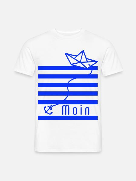 Papierschiff auf blauen Streifen mit Schrift Moin - Männer T-Shirt - Weiß